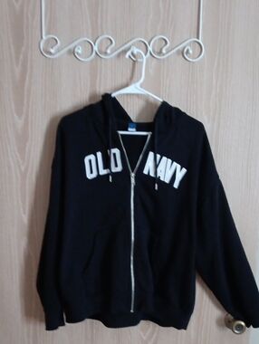 Old Navy Black Zip Front Logo Hoodie
